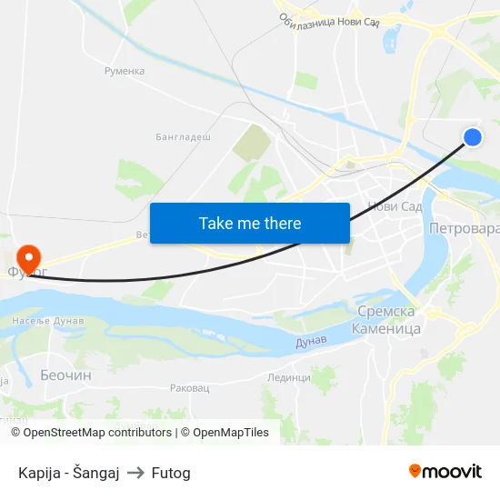 Kapija - Šangaj to Futog map