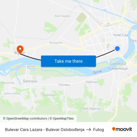 Bulevar Cara Lazara - Bulevar Oslobođenja to Futog map