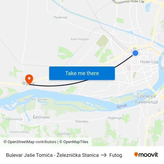 Bulevar Jaše Tomića - Železnička Stanica to Futog map