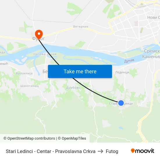 Stari Ledinci - Centar - Pravoslavna Crkva to Futog map