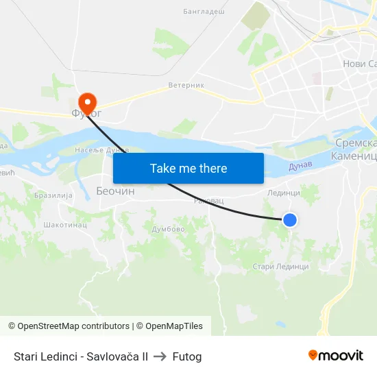 Stari Ledinci - Savlovača II to Futog map