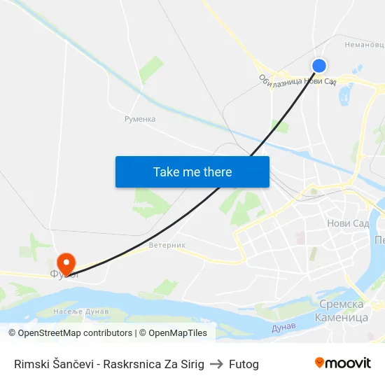 Rimski Šančevi - Raskrsnica Za Sirig to Futog map