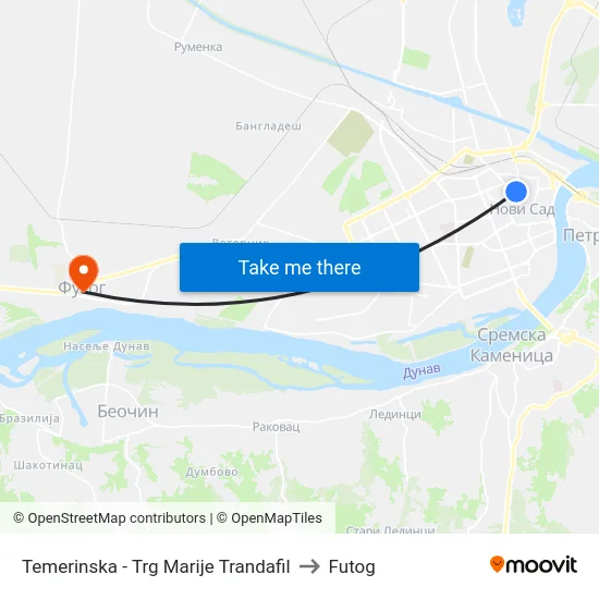 Temerinska - Trg Marije Trandafil to Futog map
