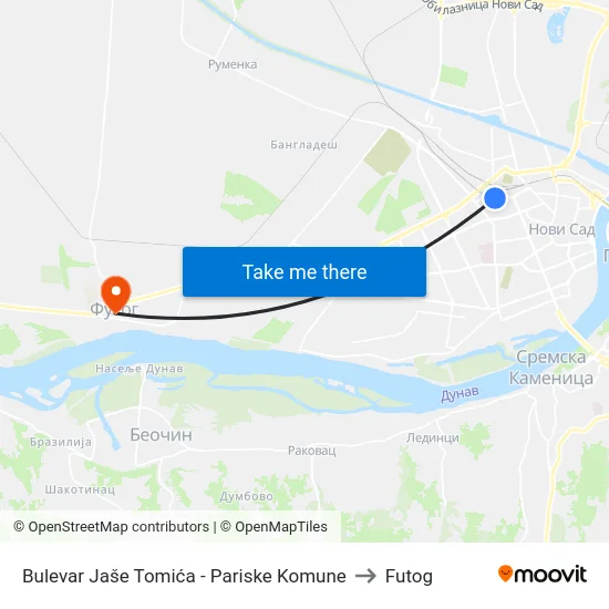 Bulevar Jaše Tomića - Pariske Komune to Futog map