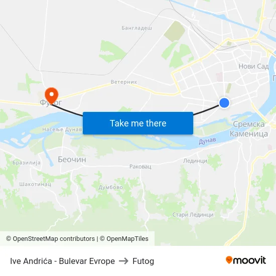 Ive Andrića - Bulevar Evrope to Futog map
