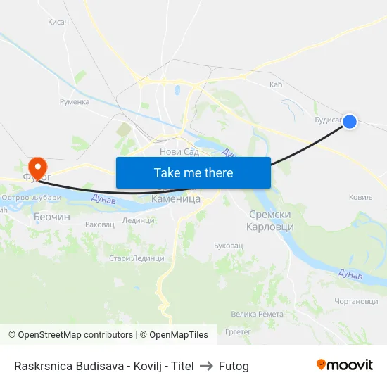 Raskrsnica Budisava - Kovilj - Titel to Futog map