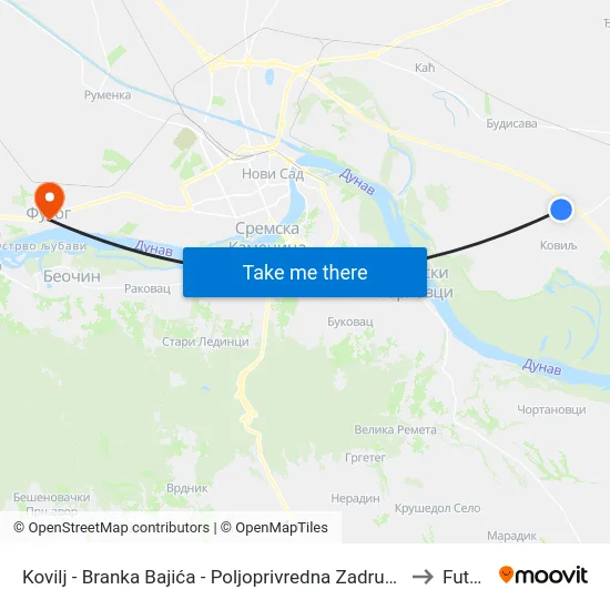 Kovilj - Branka Bajića - Poljoprivredna Zadruga to Futog map