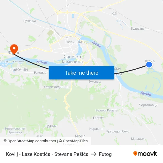 Kovilj - Laze Kostića - Stevana Pešića to Futog map
