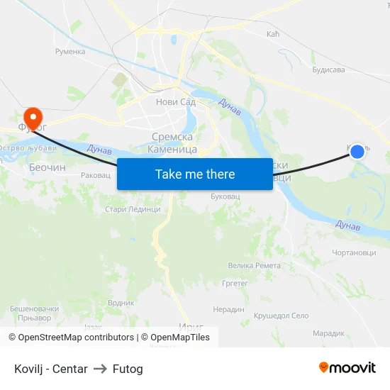 Kovilj - Centar to Futog map
