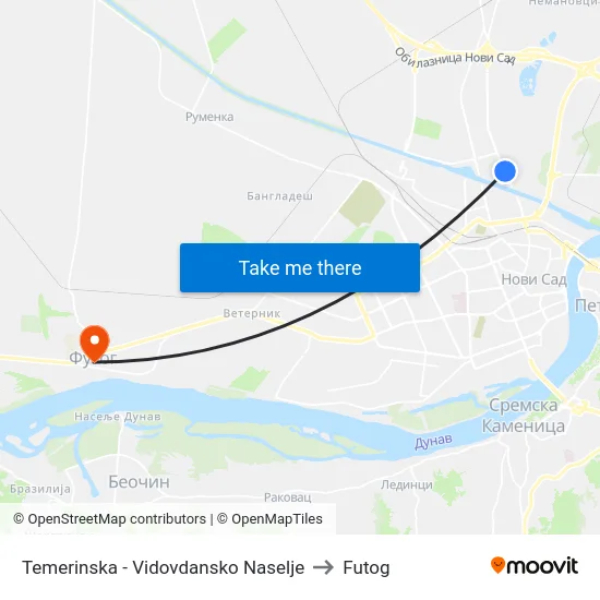 Temerinska - Vidovdansko Naselje to Futog map