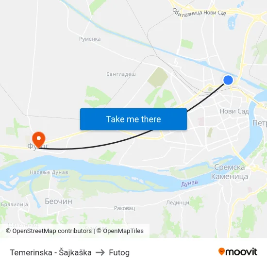 Temerinska - Šajkaška to Futog map