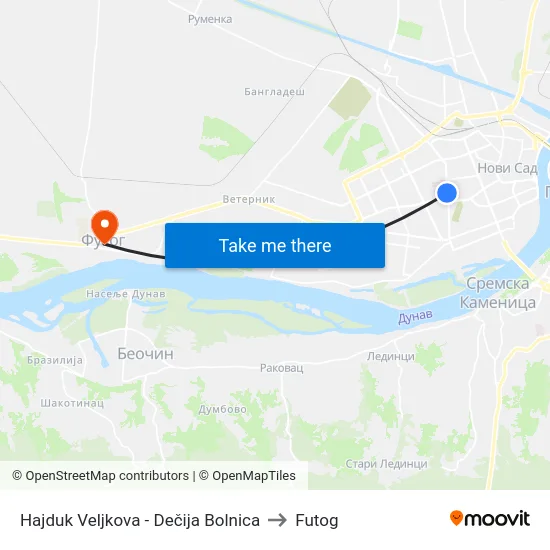Hajduk Veljkova - Dečija Bolnica to Futog map