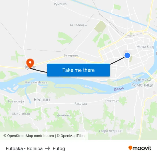 Futoška - Bolnica to Futog map