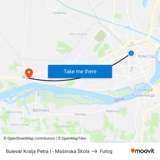 Bulevar Kralja Petra I - Mašinska Škola to Futog map