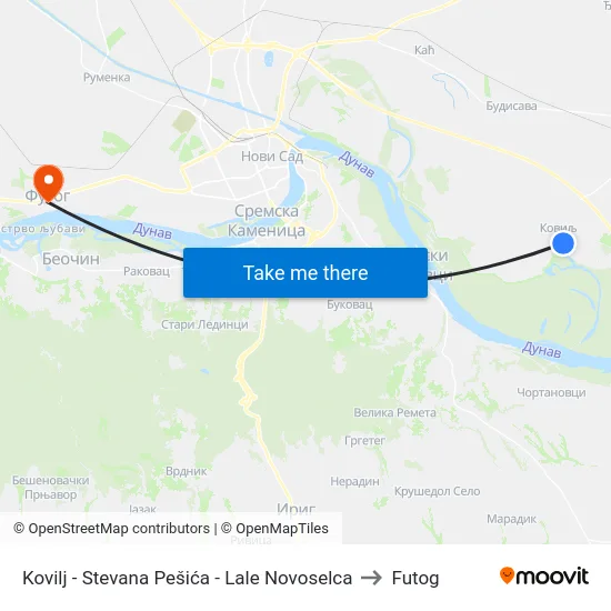 Kovilj - Stevana Pešića - Lale Novoselca to Futog map