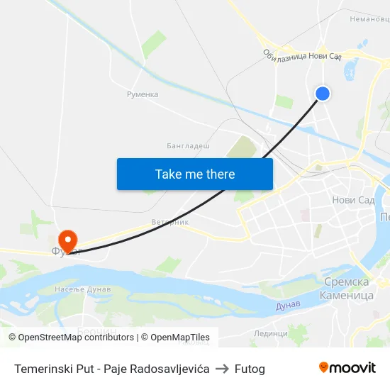 Temerinski Put - Paje Radosavljevića to Futog map