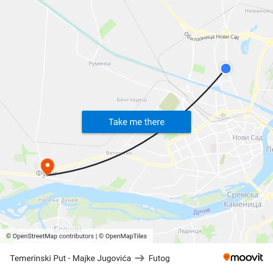 Temerinski Put - Majke Jugovića to Futog map
