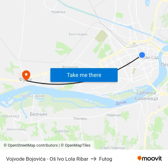 Vojvode Bojovića - Oš Ivo Lola Ribar to Futog map