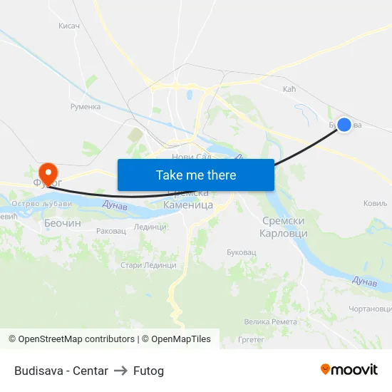 Budisava - Centar to Futog map