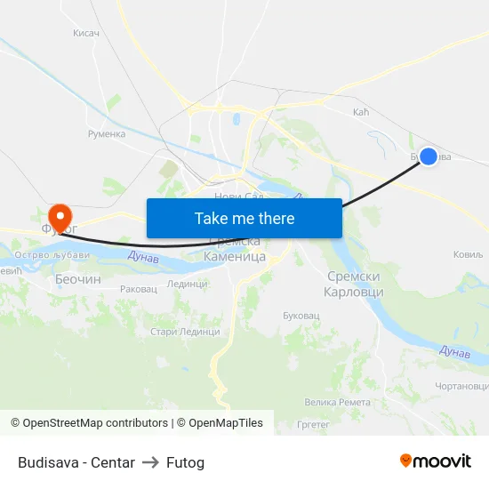 Budisava - Centar to Futog map