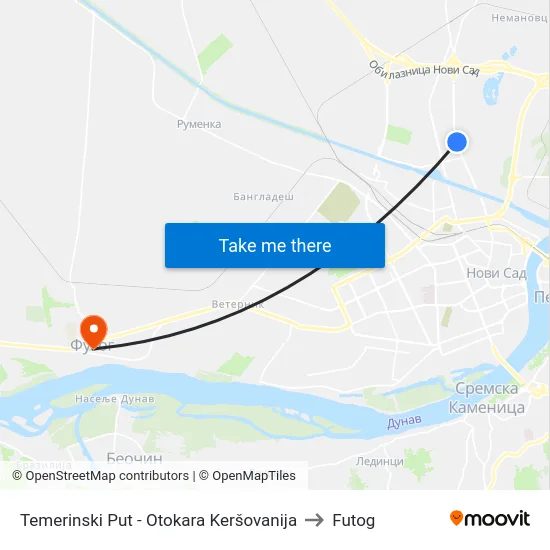 Temerinski Put - Otokara Keršovanija to Futog map