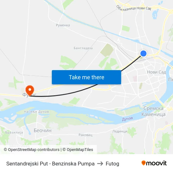 Sentandrejski Put - Benzinska Pumpa to Futog map
