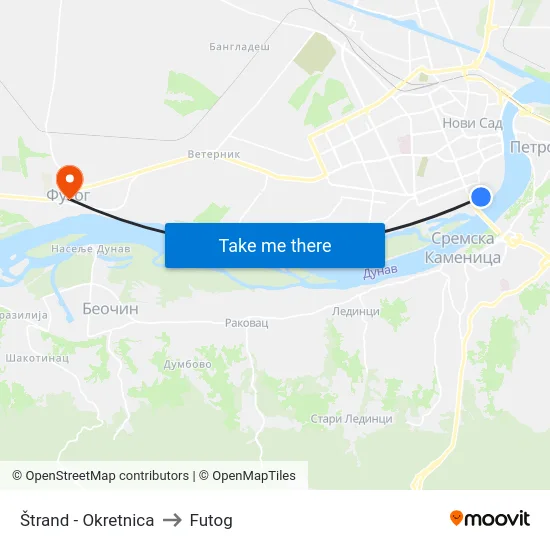 Štrand - Okretnica to Futog map