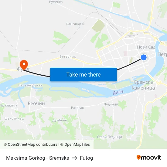 Maksima Gorkog - Sremska to Futog map