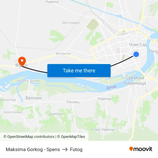 Maksima Gorkog - Spens to Futog map
