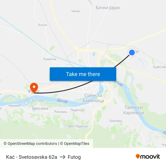 Kać - Svetosavska 62a to Futog map