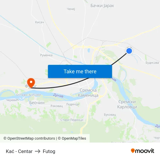 Kać - Centar to Futog map