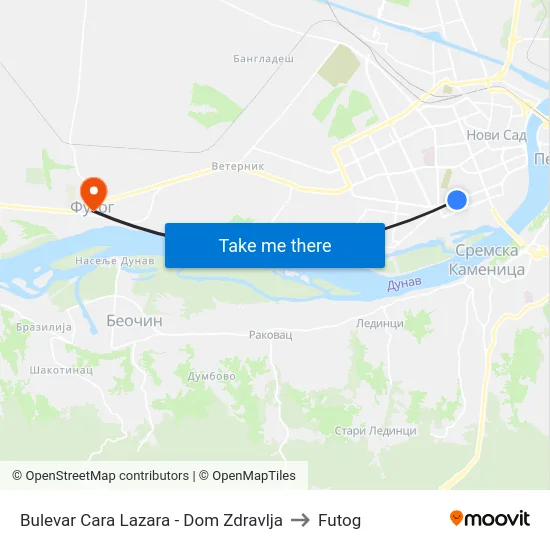 Bulevar Cara Lazara - Dom Zdravlja to Futog map
