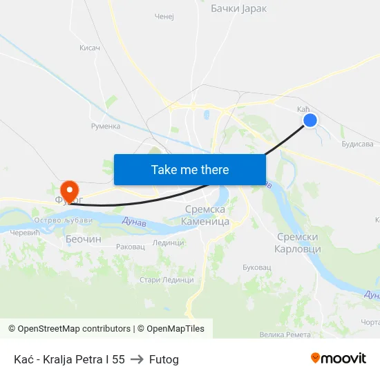 Kać - King Peter I 55 to Futog map