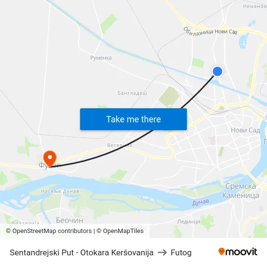 Sentandrejski Put - Otokara Keršovanija to Futog map