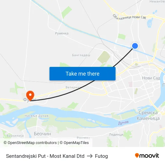 Sentandrejski Put - Most Kanal Dtd to Futog map