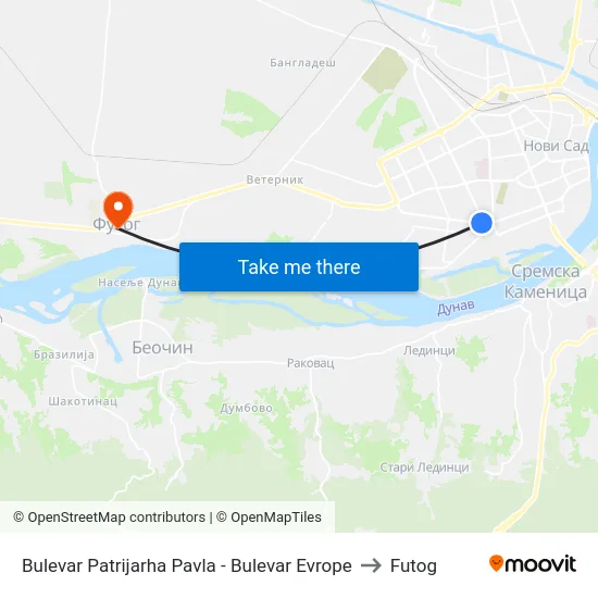 Bulevar Patrijarha Pavla - Bulevar Evrope to Futog map