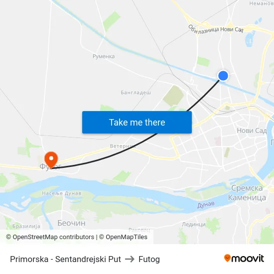 Primorska - Sentandrejski Put to Futog map