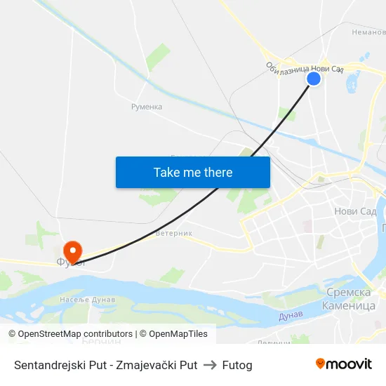 Sentandrejski Put - Zmajevački Put to Futog map