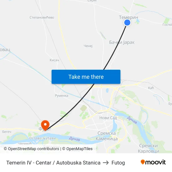 Temerin IV - Centar / Autobuska Stanica to Futog map
