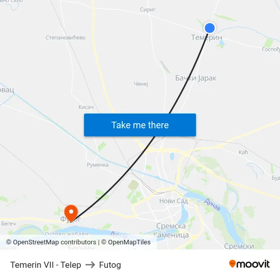 Temerin VII - Telep to Futog map