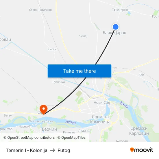 Temerin I - Kolonija to Futog map