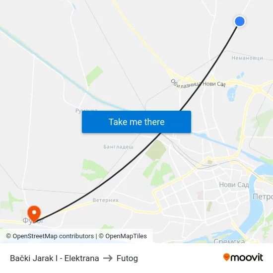 Bački Jarak I - Elektrana to Futog map