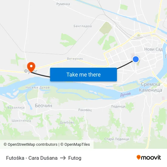 Futoška - Cara Dušana to Futog map