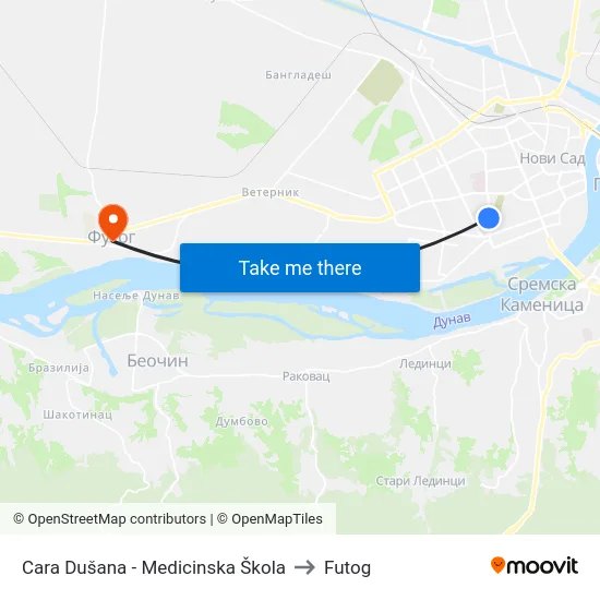 Cara Dušana - Medicinska Škola to Futog map