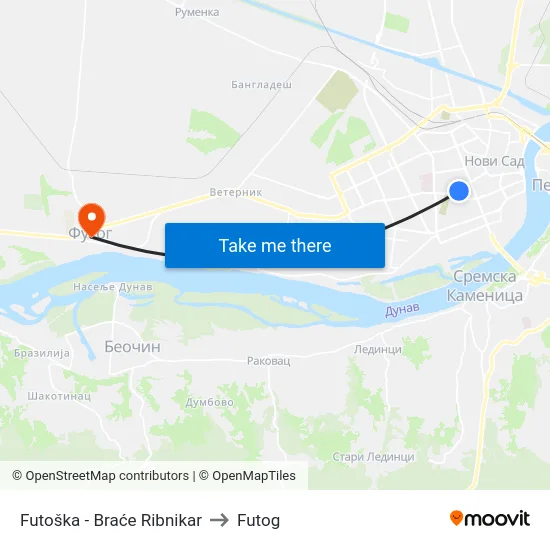 Futoška - Braće Ribnikar to Futog map