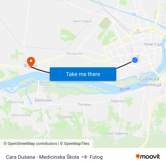 Cara Dušana - Medicinska Škola to Futog map