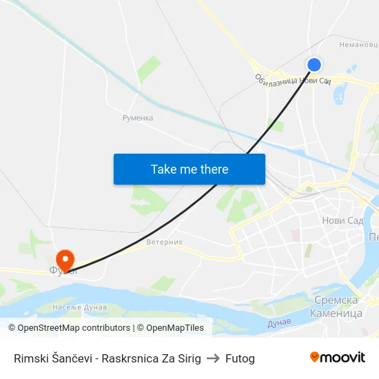 Rimski Šančevi - Raskrsnica Za Sirig to Futog map