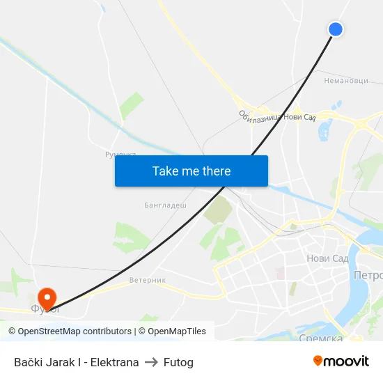 Bački Jarak I - Elektrana to Futog map