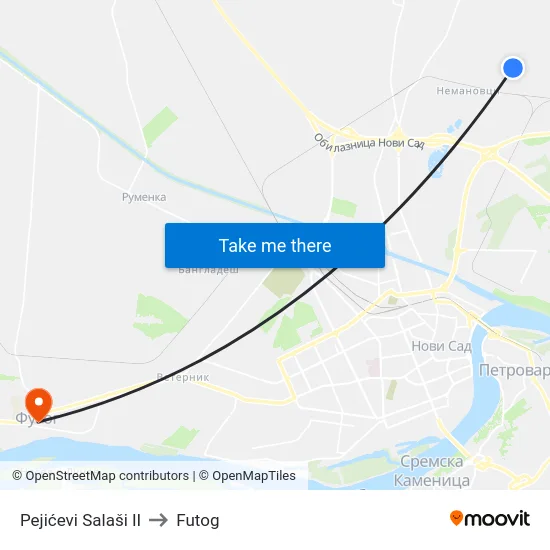 Pejićevi Salaši II to Futog map