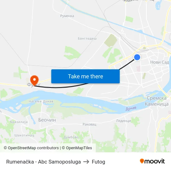 Rumenačka - Abc Samoposluga to Futog map